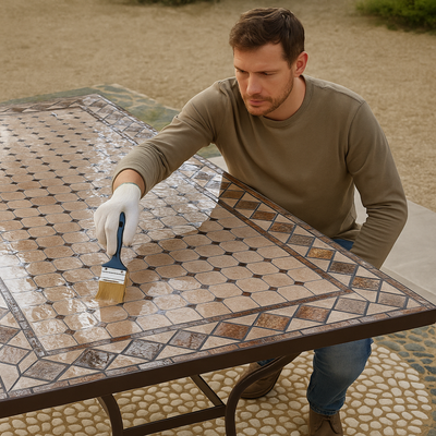 Mozaïek tafel coaten met epoxy