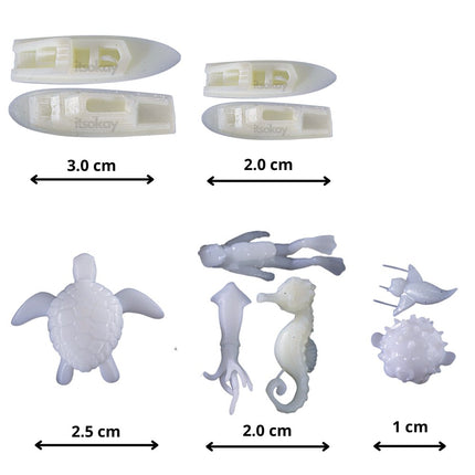 Miniaturen/figuren zeedieren (boot, duiker, kwal, schildpad 10st.) - #itsokay#